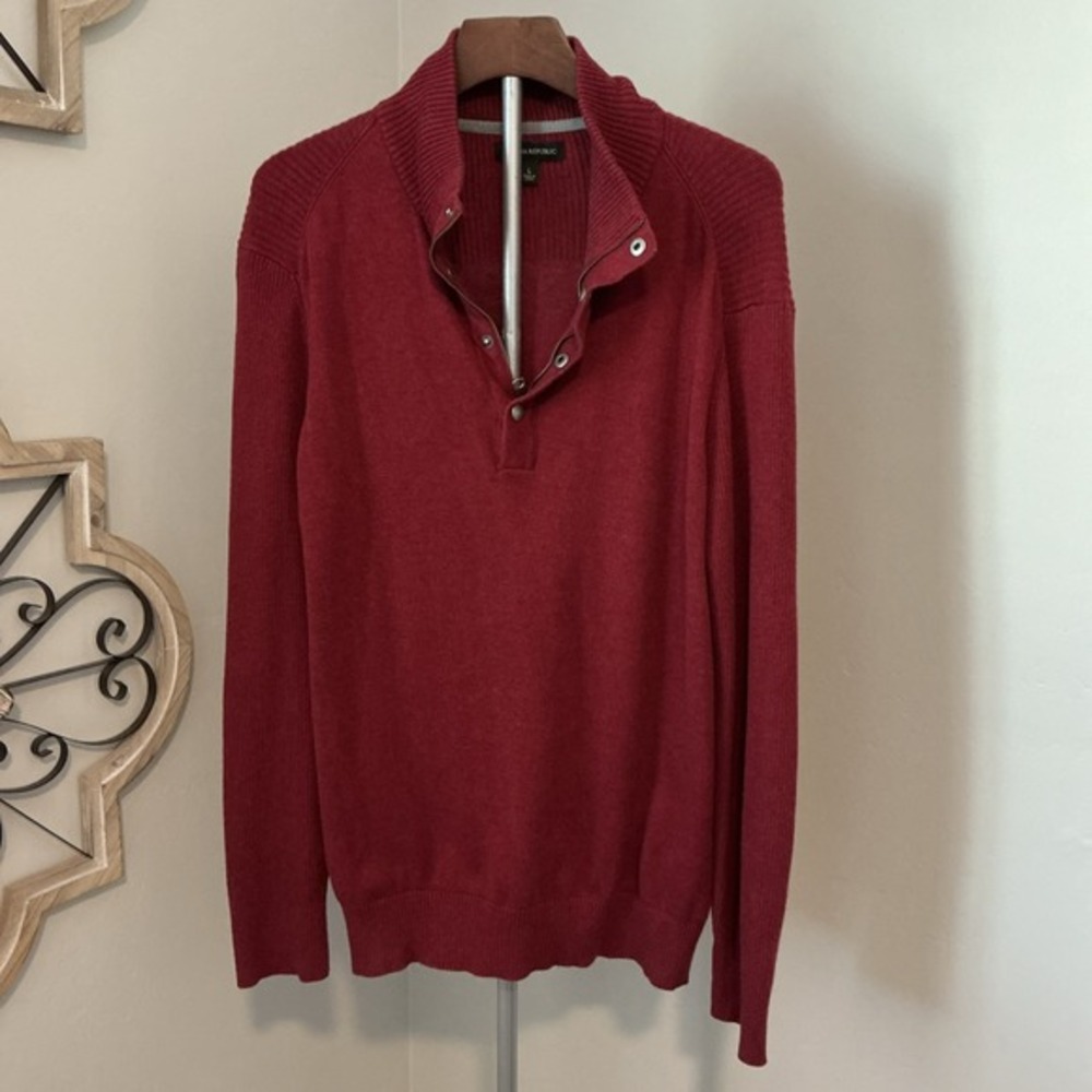 Banana Republic‎ Cotton Blend 1/4 Zip Snap Sweater Mens Large Dark Red